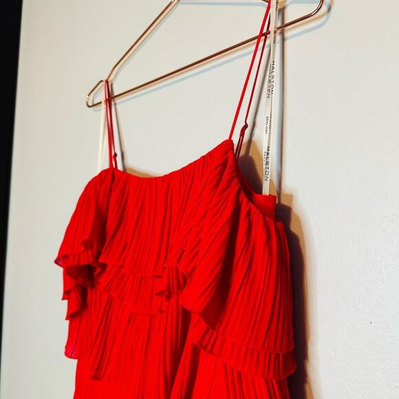 HALSTON HERITAGE Women's Plisse Georgette Popover Ruffle Midi Dress Size Small - Picture 7 of 13